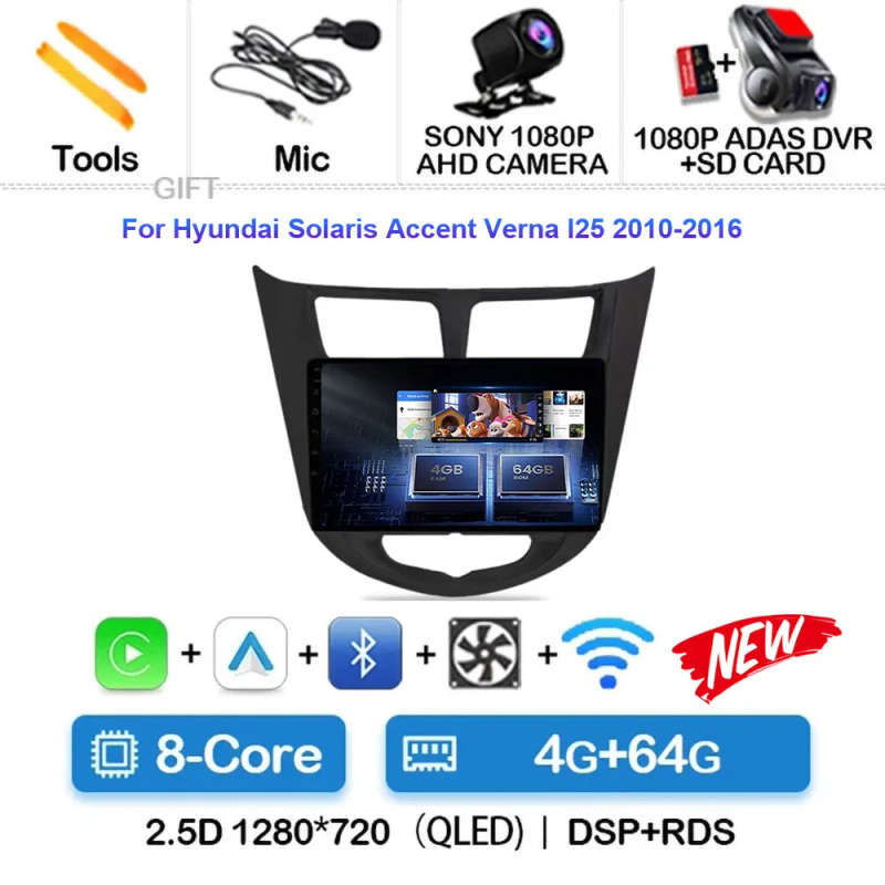 Android 14 For Hyundai Solaris 1 2010 - 2016 Car Radio Multimedia Video Player Navigation stereo ...
