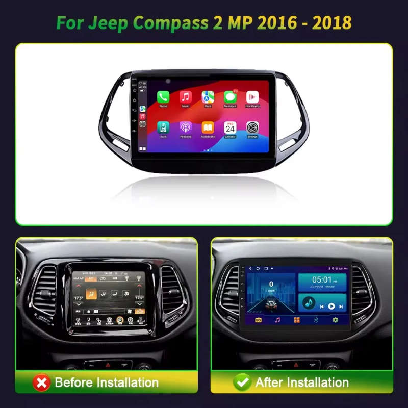 Android 14 For Jeep Compass 2 MP 2016 2017 2018 2019 Multimedia Navigation GPS Auto Radio Player ...