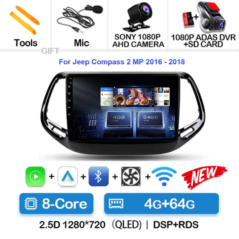 Android 14 For Jeep Compass 2 MP 2016 2017 2018 2019 Multimedia Navigation GPS Auto Radio Player ...