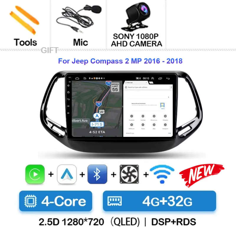 Android 14 For Jeep Compass 2 MP 2016 2017 2018 2019 Multimedia Navigation GPS Auto Radio Player ...