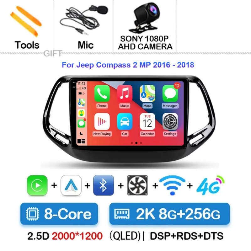 Android 14 For Jeep Compass 2 MP 2016 2017 2018 2019 Multimedia Navigation GPS Auto Radio Player ...