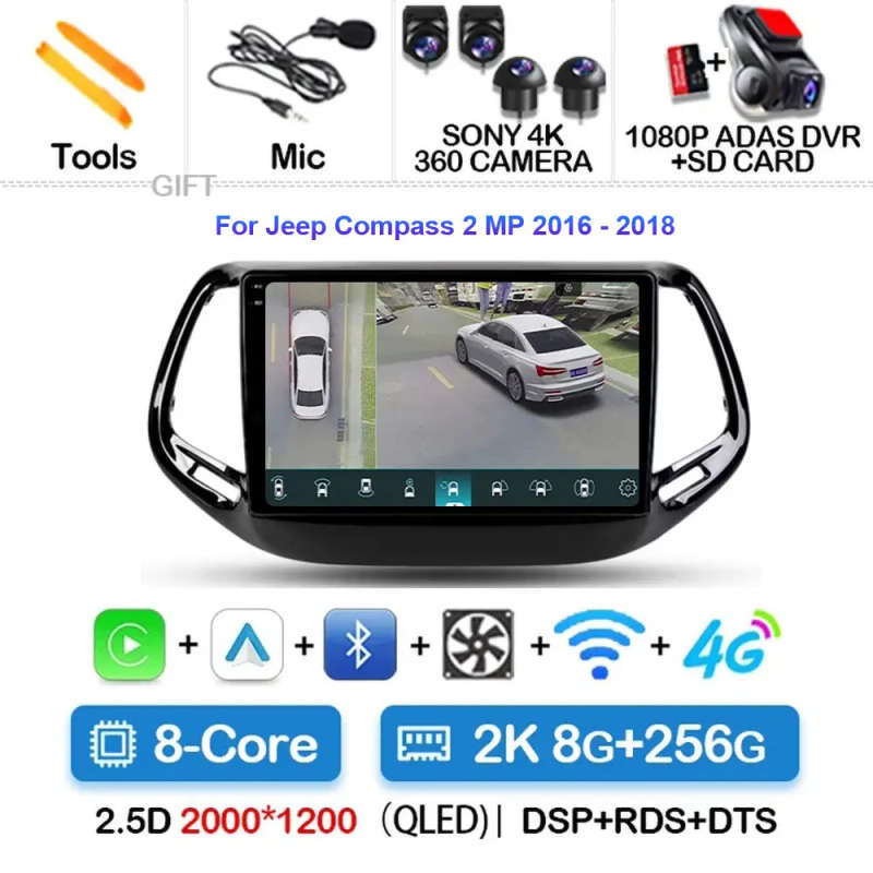 Android 14 For Jeep Compass 2 MP 2016 2017 2018 2019 Multimedia Navigation GPS Auto Radio Player ...