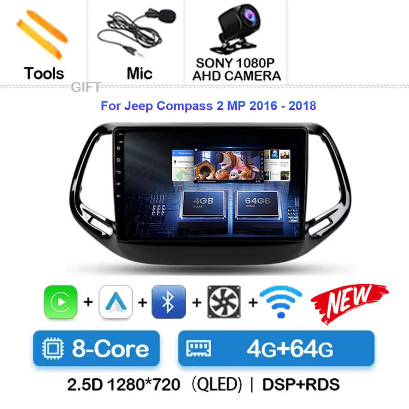 Android 14 For Jeep Compass 2 MP 2016 2017 2018 2019 Multimedia Navigation GPS Auto Radio Player ...