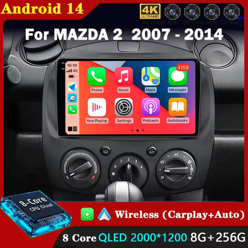 Android 14 For MAZDA 2 Mazda2 2007 - 2014 Car Radio Stereo Multimedia Navigation GPS Video Player...