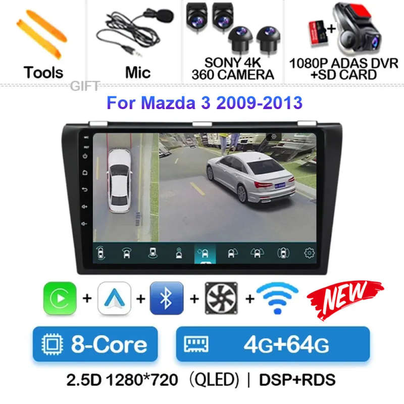Android 14 For Mazda 3 2003 - 2013 Mazda3 Car Radio Multimidia Video Player Navigation GPS Stereo...