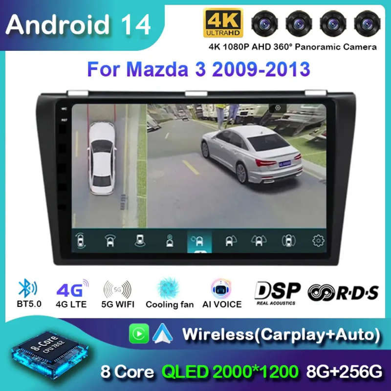 Android 14 For Mazda 3 2003 - 2013 Mazda3 Car Radio Multimidia Video Player Navigation GPS Stereo...