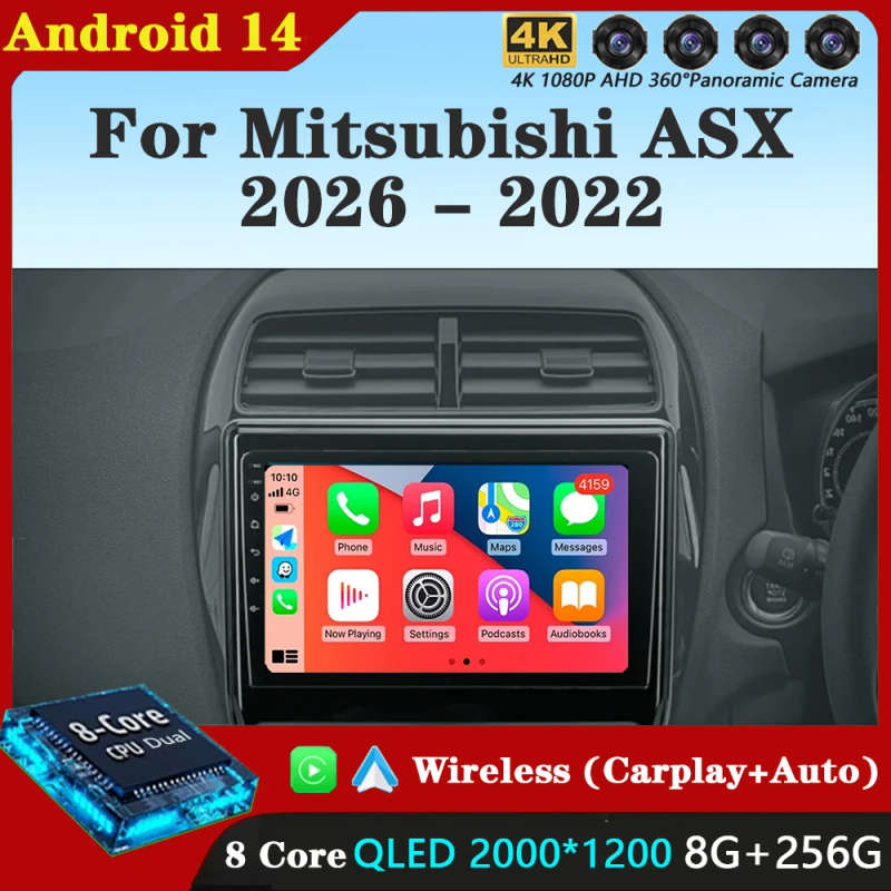 Android 14 For Mitsubishi ASX 2026-2021 2022 Car Radio Multimedia Video Player GPS Navigation Hea...