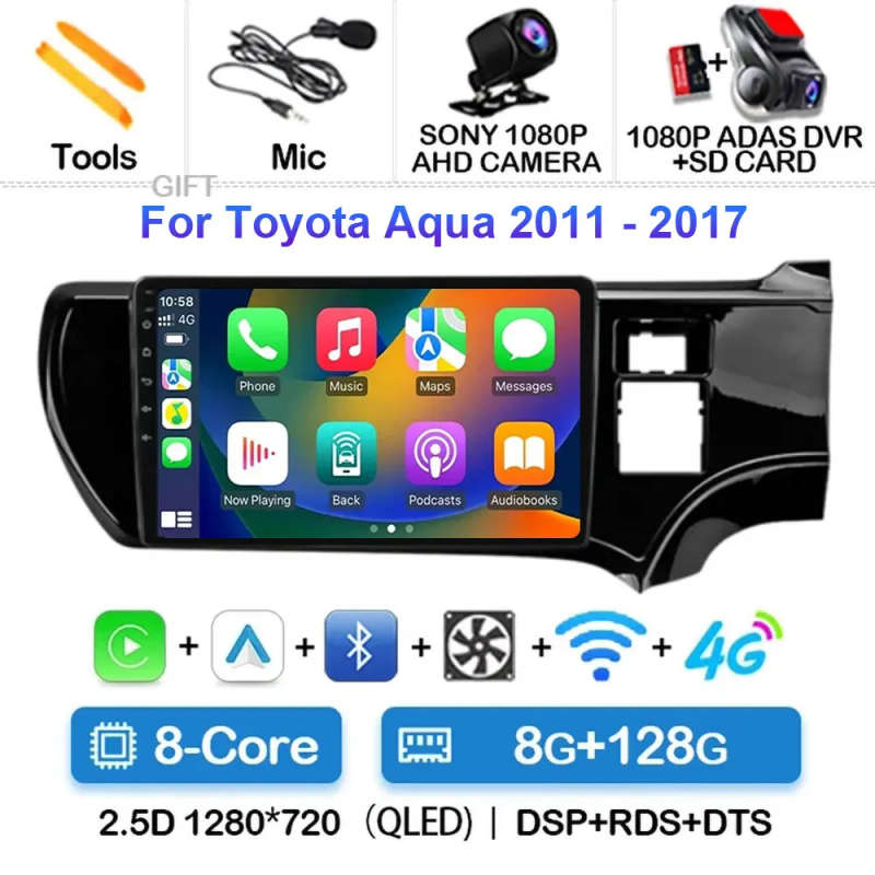 Android 14 For Toyota Aqua LHD RHD 2011- 2017 Car Radio Navigation Multimedia Player GPS WiFi+4G ...