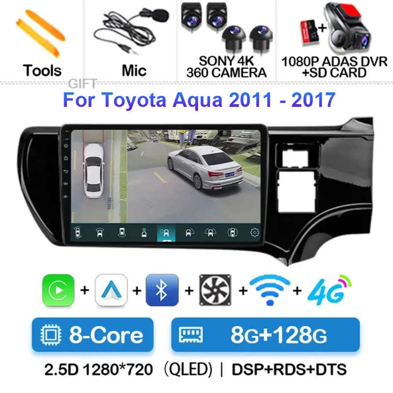 Android 14 For Toyota Aqua LHD RHD 2011- 2017 Car Radio Navigation Multimedia Player GPS WiFi+4G ...