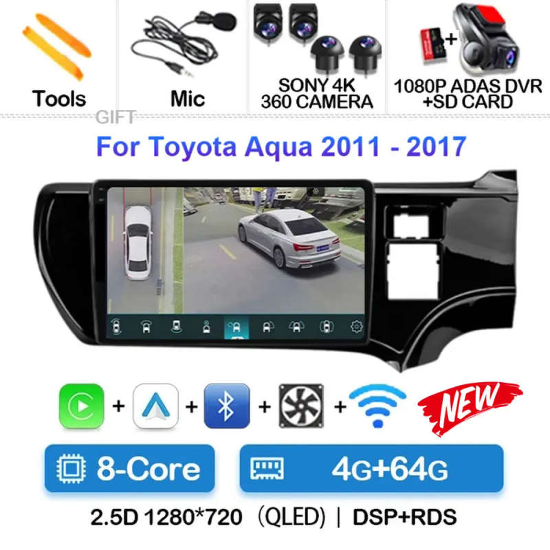 Android 14 For Toyota Aqua LHD RHD 2011- 2017 Car Radio Navigation Multimedia Player GPS WiFi+4G ...