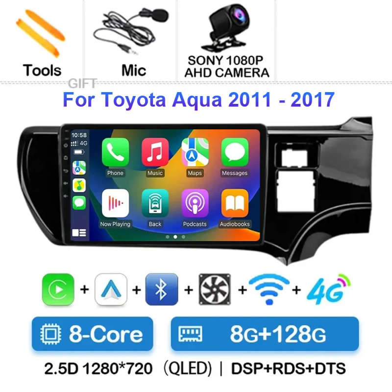 Android 14 For Toyota Aqua LHD RHD 2011- 2017 Car Radio Navigation Multimedia Player GPS WiFi+4G ...