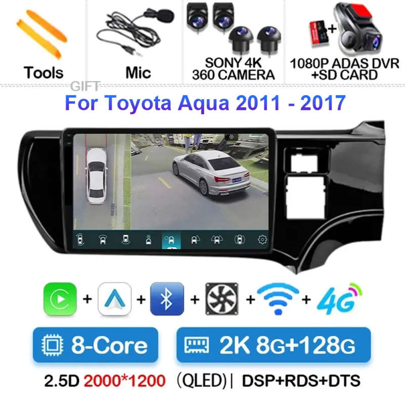 Android 14 For Toyota Aqua LHD RHD 2011- 2017 Car Radio Navigation Multimedia Player GPS WiFi+4G ...