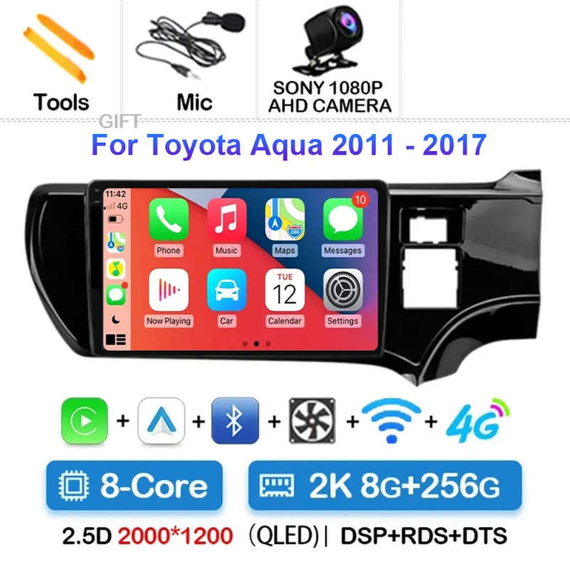 Android 14 For Toyota Aqua LHD RHD 2011- 2017 Car Radio Navigation Multimedia Player GPS WiFi+4G ...