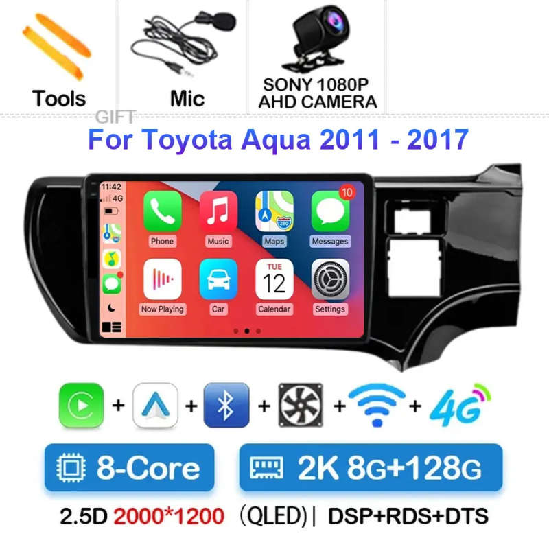 Android 14 For Toyota Aqua LHD RHD 2011- 2017 Car Radio Navigation Multimedia Player GPS WiFi+4G ...