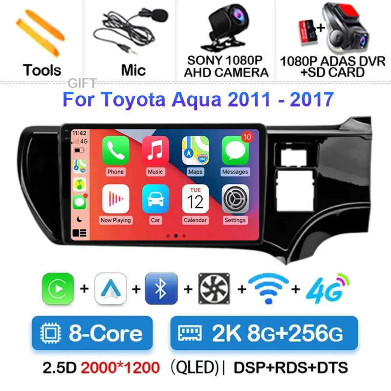 Android 14 For Toyota Aqua LHD RHD 2011- 2017 Car Radio Navigation Multimedia Player GPS WiFi+4G ...