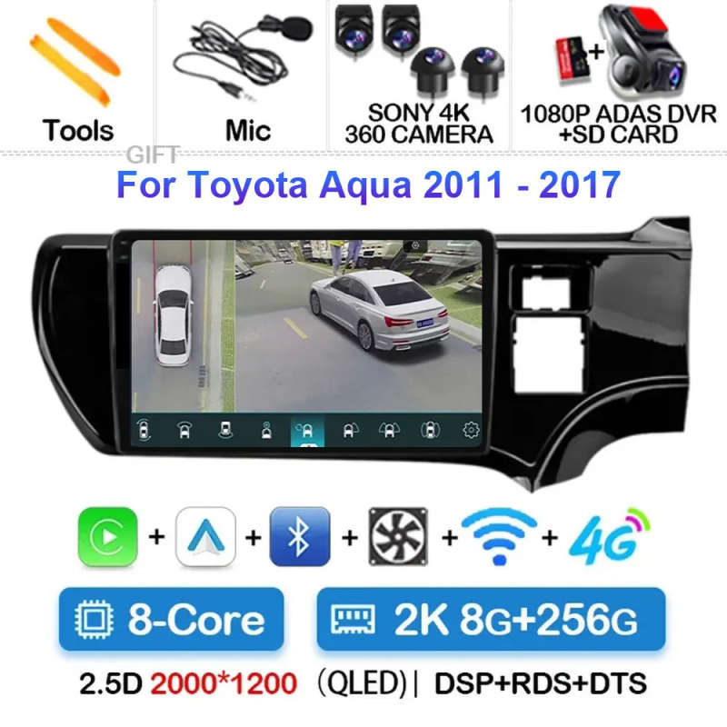 Android 14 For Toyota Aqua LHD RHD 2011- 2017 Car Radio Navigation Multimedia Player GPS WiFi+4G ...