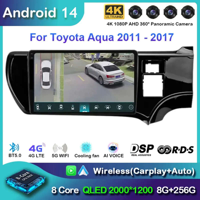 Android 14 For Toyota Aqua LHD RHD 2011- 2017 Car Radio Navigation Multimedia Player GPS WiFi+4G ...