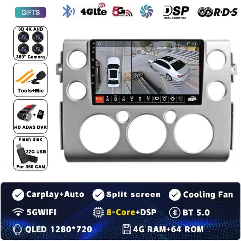 Android 14 For Toyota FJ Cruiser J15 2006 2007 2008 - 2020 Car Radio Multimedia Player GPS Naviga...