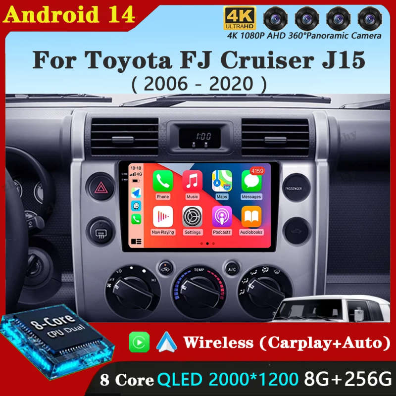 Android 14 For Toyota FJ Cruiser J15 2006 2007 2008 - 2020 Car Radio Multimedia Player GPS Naviga...