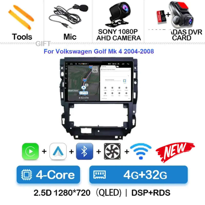 Android 14 For Volkswagen Golf Mk 4 2004-2008 Auto Radio Display Multimedia Carplay Touch Screen ...