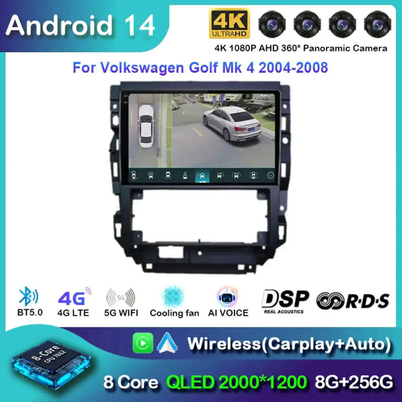 Android 14 For Volkswagen Golf Mk 4 2004-2008 Auto Radio Display Multimedia Carplay Touch Screen ...
