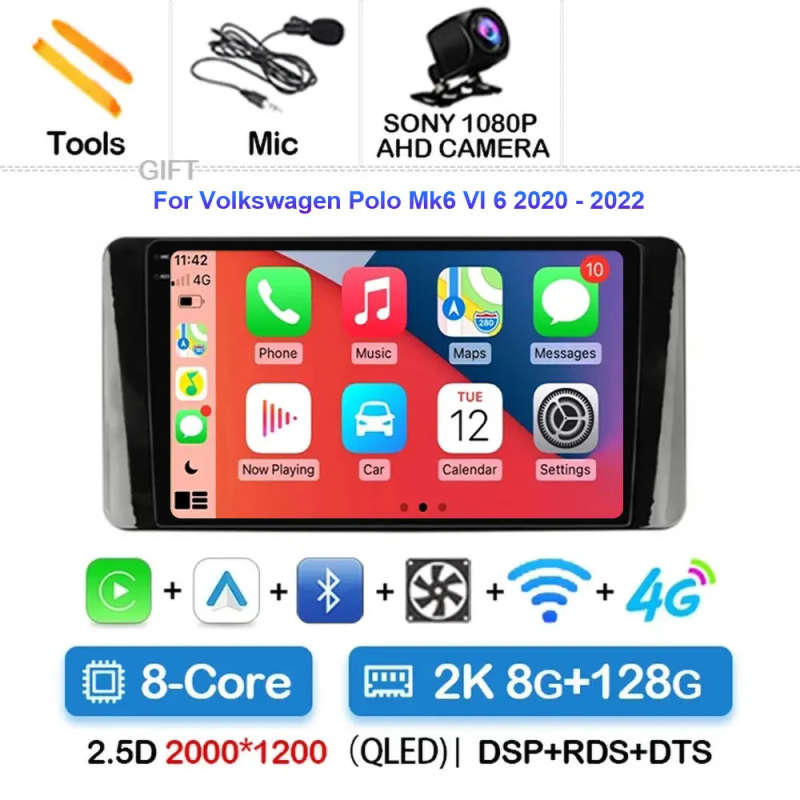 Android 14 For Volkswagen Polo Mk6 VI 6 2020 2021 2022 Car Radio Navigation Multimedia Player Ste...