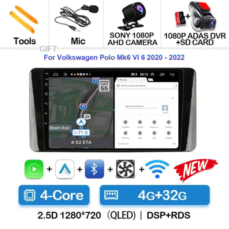 Android 14 For Volkswagen Polo Mk6 VI 6 2020 2021 2022 Car Radio Navigation Multimedia Player Ste...