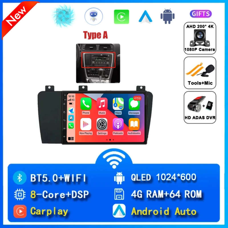 Android 14 For Volvo XC70 V70 S60 2000 - 2009 Can Radio Head Unit CarPlay Auto Multimedia Player ...