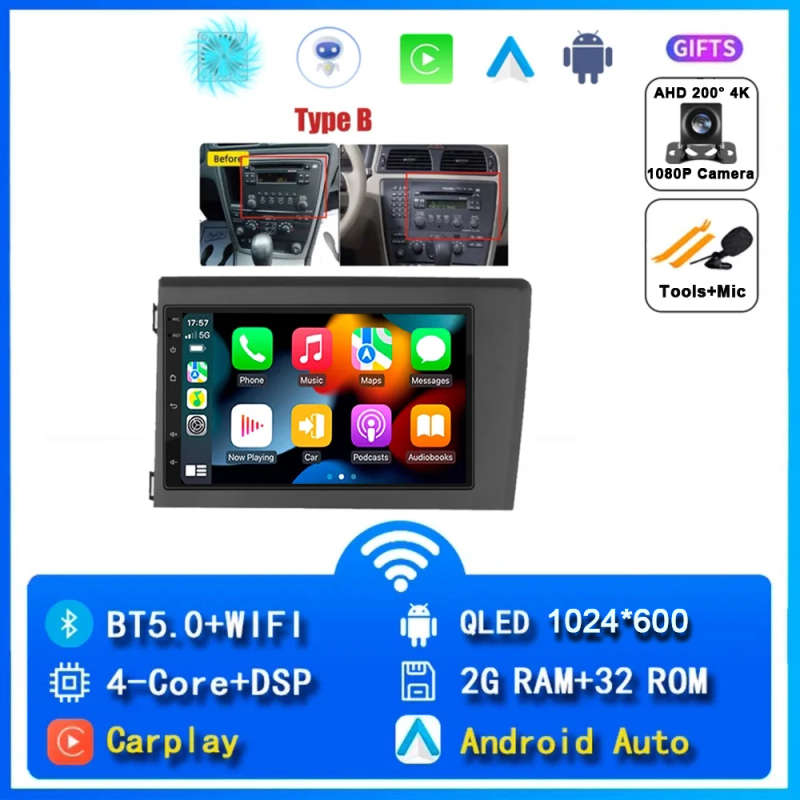 Android 14 For Volvo XC70 V70 S60 2000 - 2009 Can Radio Head Unit CarPlay Auto Multimedia Player ...