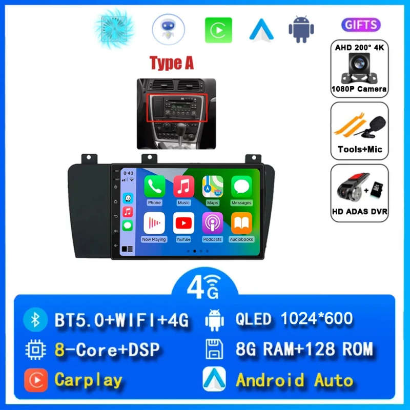 Android 14 For Volvo XC70 V70 S60 2000 - 2009 Can Radio Head Unit CarPlay Auto Multimedia Player ...