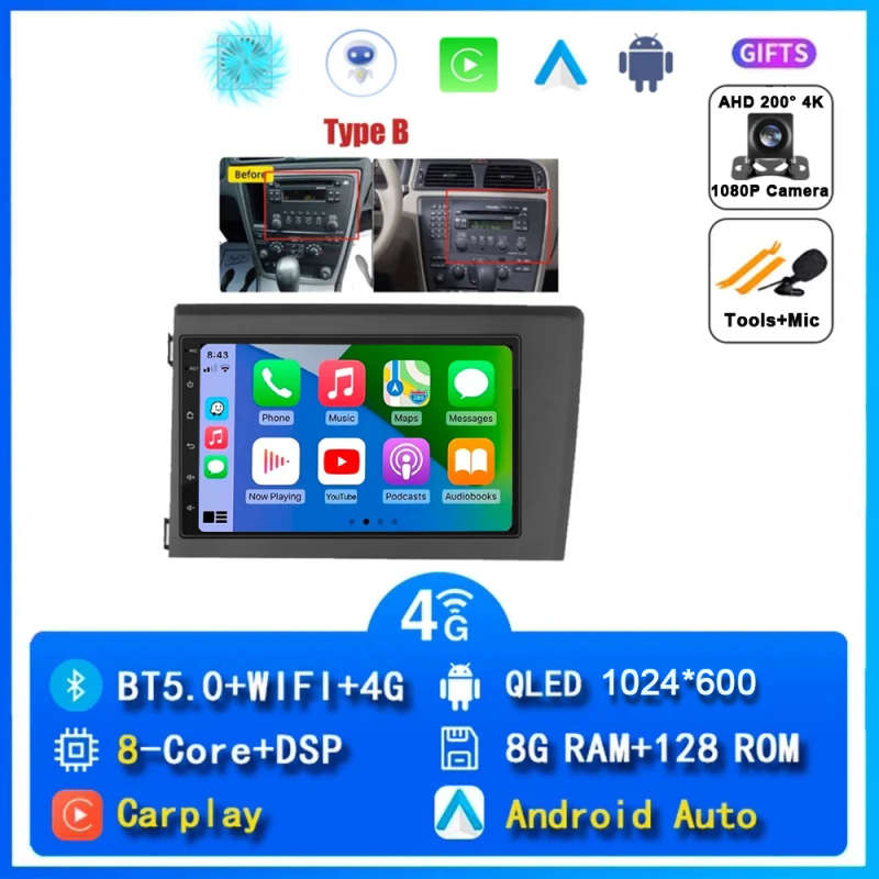 Android 14 For Volvo XC70 V70 S60 2000 - 2009 Can Radio Head Unit CarPlay Auto Multimedia Player ...