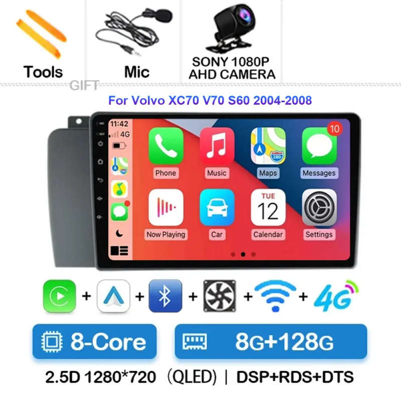 Android 14 For Volvo XC70 V70 S60 2000 - 2009 Radio Unit CarPlay Auto Multimedia Player Touchscre...