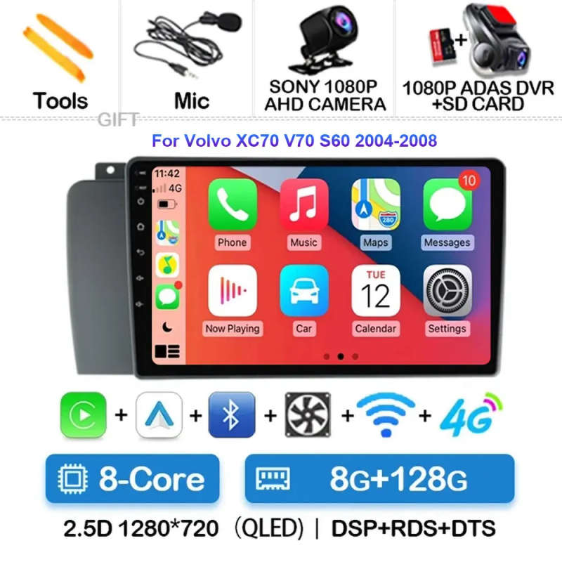Android 14 For Volvo XC70 V70 S60 2000 - 2009 Radio Unit CarPlay Auto Multimedia Player Touchscre...