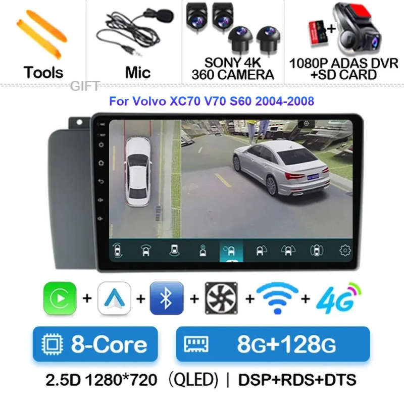 Android 14 For Volvo XC70 V70 S60 2000 - 2009 Radio Unit CarPlay Auto Multimedia Player Touchscre...