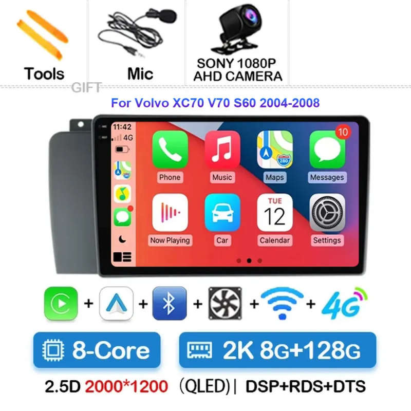 Android 14 For Volvo XC70 V70 S60 2000 - 2009 Radio Unit CarPlay Auto Multimedia Player Touchscre...