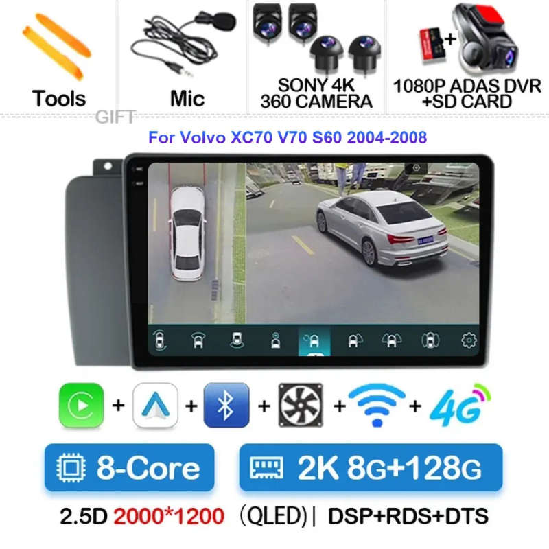 Android 14 For Volvo XC70 V70 S60 2000 - 2009 Radio Unit CarPlay Auto Multimedia Player Touchscre...