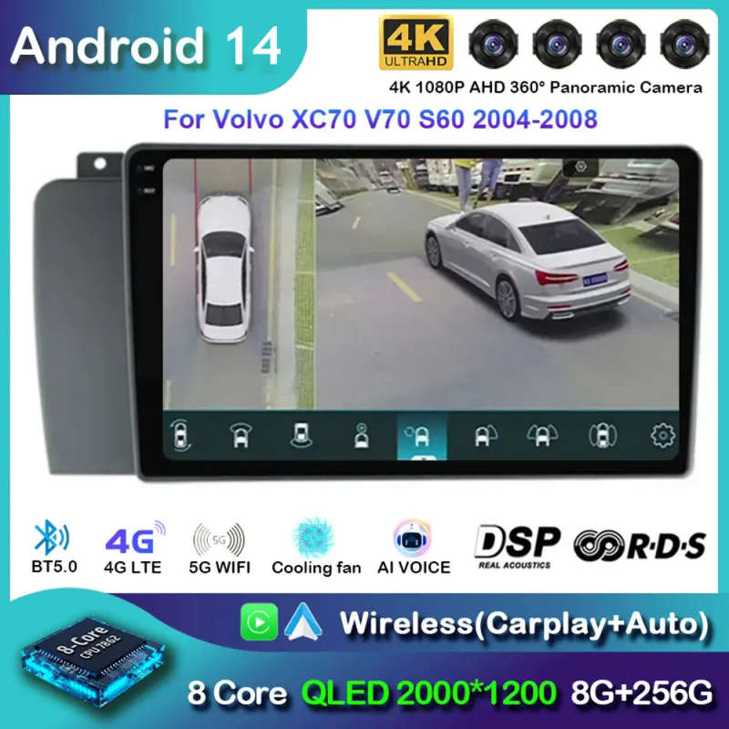 Android 14 For Volvo XC70 V70 S60 2000 - 2009 Radio Unit CarPlay Auto Multimedia Player Touchscre...