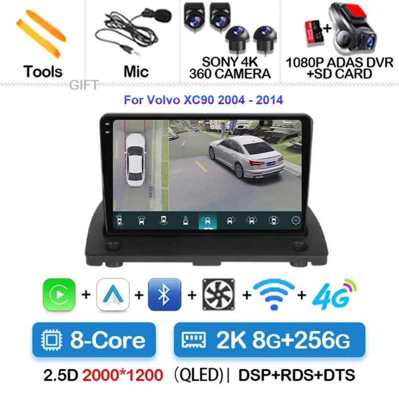 Android 14 For Volvo XC90 C 2002 - 2014 Carplay Auto 4G+WIFI GPS Car Radio Navigation Multimedia ...