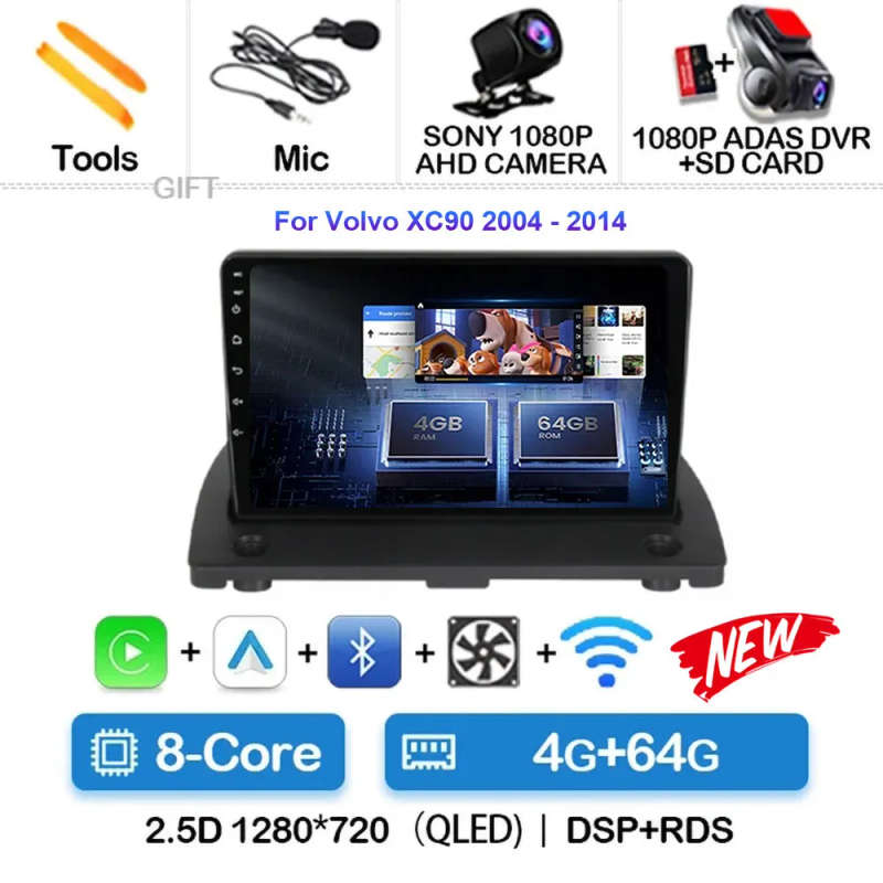 Android 14 For Volvo XC90 C 2002 - 2014 Carplay Auto 4G+WIFI GPS Car Radio Navigation Multimedia ...