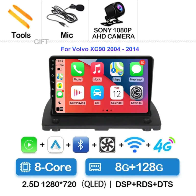 Android 14 For Volvo XC90 C 2002 - 2014 Carplay Auto 4G+WIFI GPS Car Radio Navigation Multimedia ...