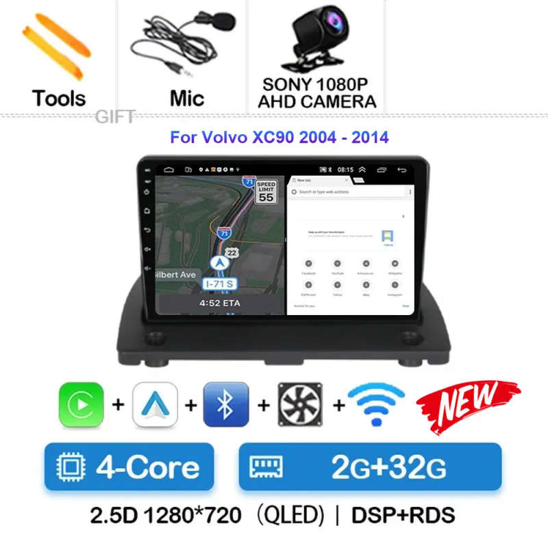 Android 14 For Volvo XC90 C 2002 - 2014 Carplay Auto 4G+WIFI GPS Car Radio Navigation Multimedia ...