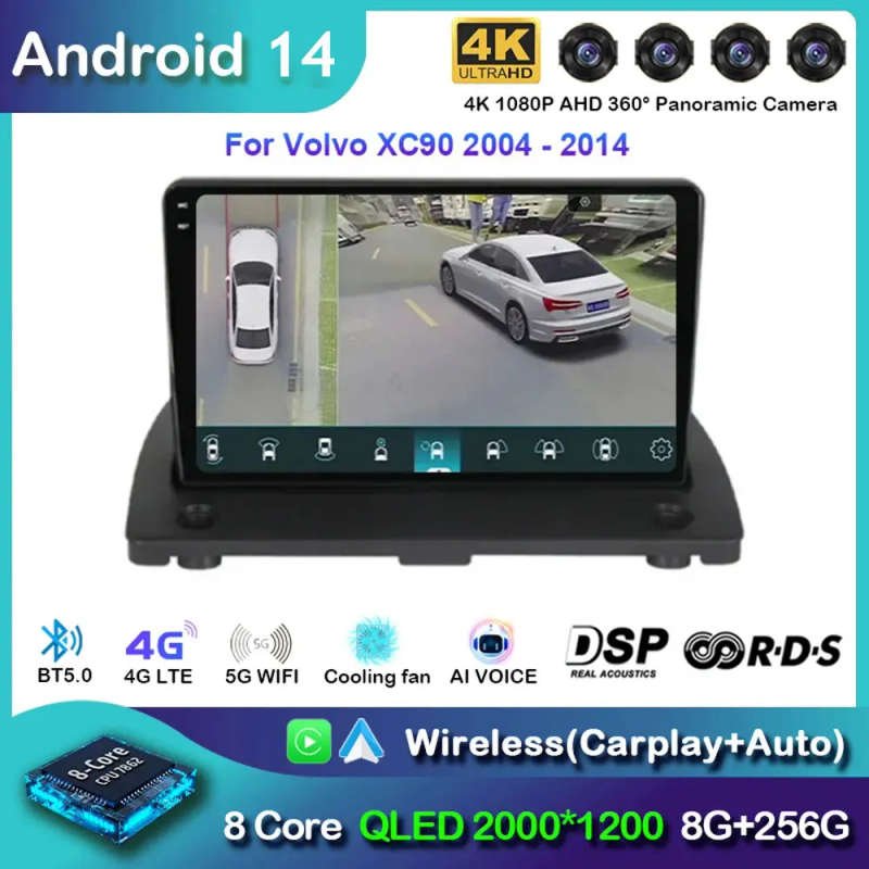 Android 14 For Volvo XC90 C 2002 - 2014 Carplay Auto 4G+WIFI GPS Car Radio Navigation Multimedia ...