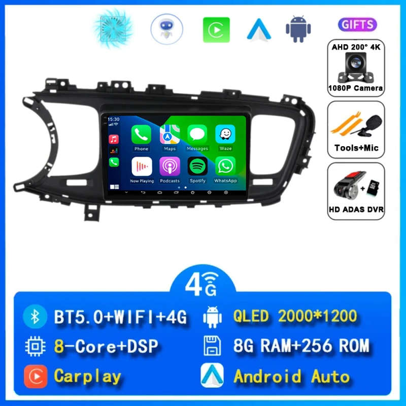 Android 14 KIA K5 Carplay Car Radio For Optima 3 TF 2010 - 2015 Navigation Multimedia GPS Player ...