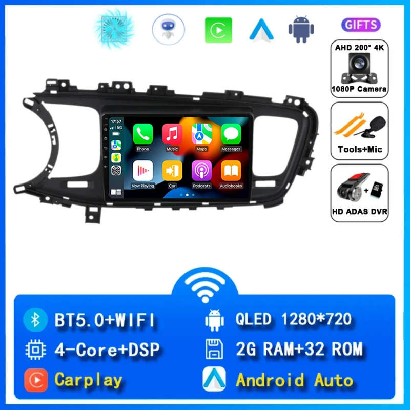 Android 14 KIA K5 Carplay Car Radio For Optima 3 TF 2010 - 2015 Navigation Multimedia GPS Player ...