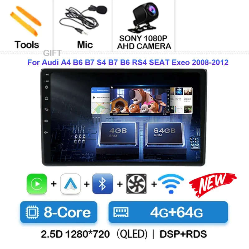 Android 14 Multimedia Player For Audi A4 B6 2000 - 2009 Carplay Android Auto Car Radio Stereo Mul...