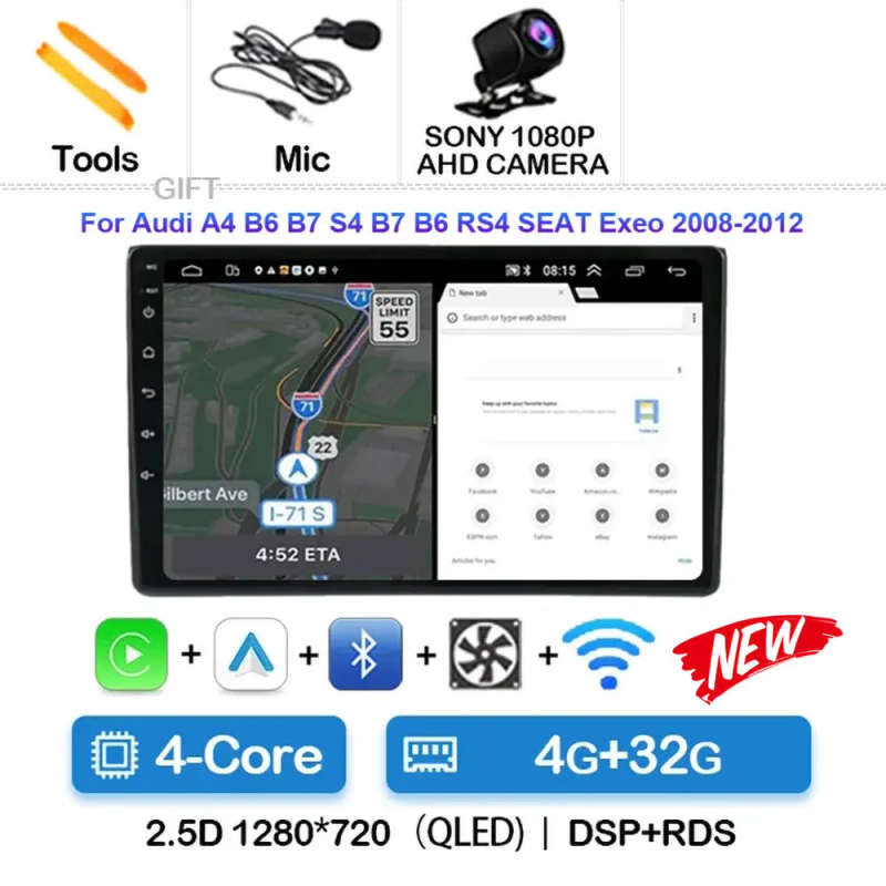 Android 14 Multimedia Player For Audi A4 B6 2000 - 2009 Carplay Android Auto Car Radio Stereo Mul...