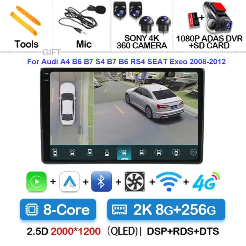 Android 14 Multimedia Player For Audi A4 B6 2000 - 2009 Carplay Android Auto Car Radio Stereo Mul...