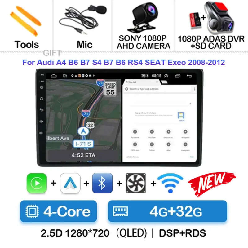 Android 14 Multimedia Player For Audi A4 B6 2000 - 2009 Carplay Android Auto Car Radio Stereo Mul...