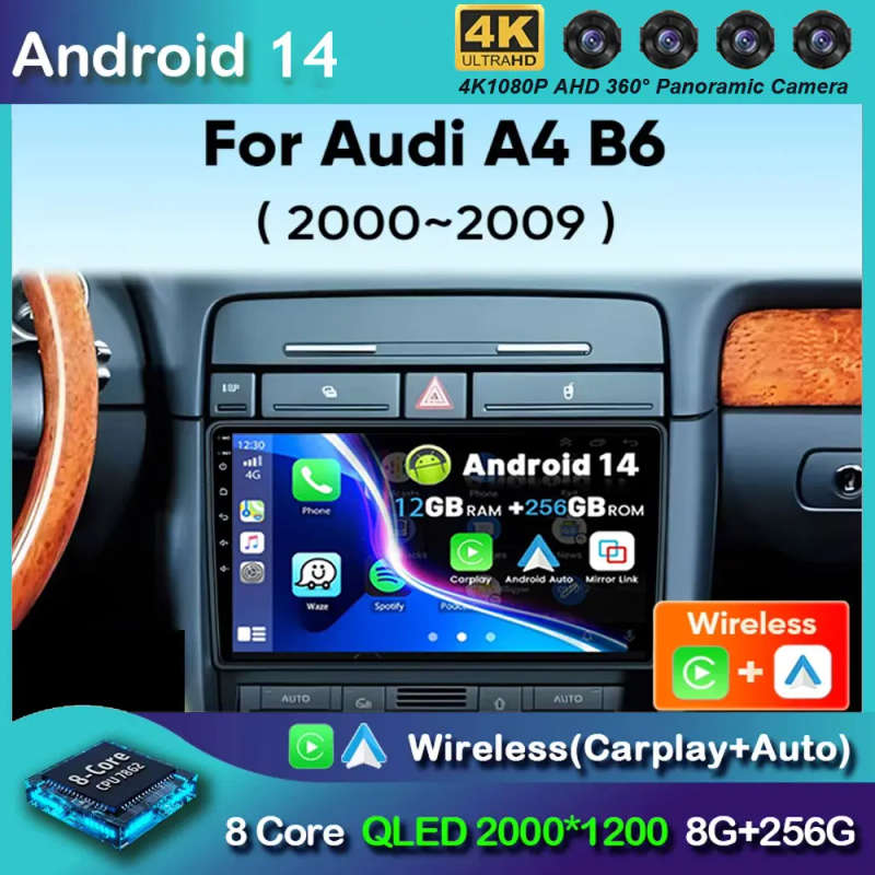 Android 14 Multimedia Player For Audi A4 B6 2000 - 2009 Carplay Android Auto Car Radio Stereo Mul...