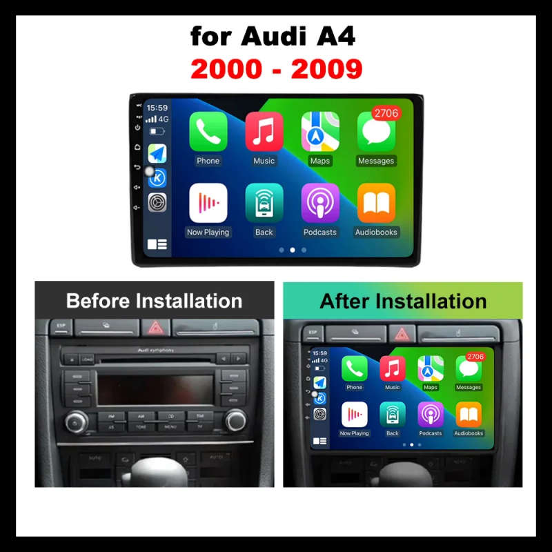 Android 14 Multimedia Player For Audi A4 B6 2000 - 2009 Carplay Android Auto Car Radio Stereo Mul...